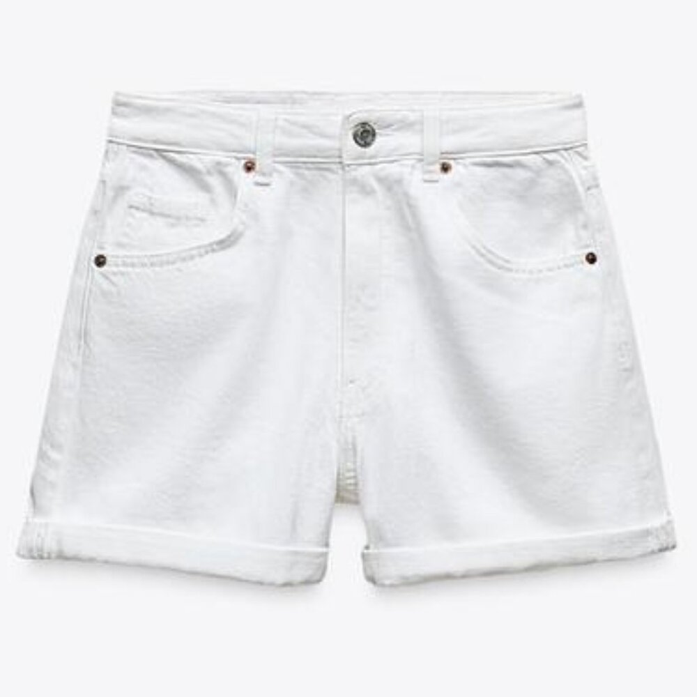 ZARA TRF HIGH-WAISTED RIGID MOM FIT BERMUDA WHITE DENIM SHORTS 00